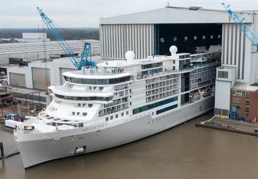 Silver Nova floating out for the first time after completion in Papenburg