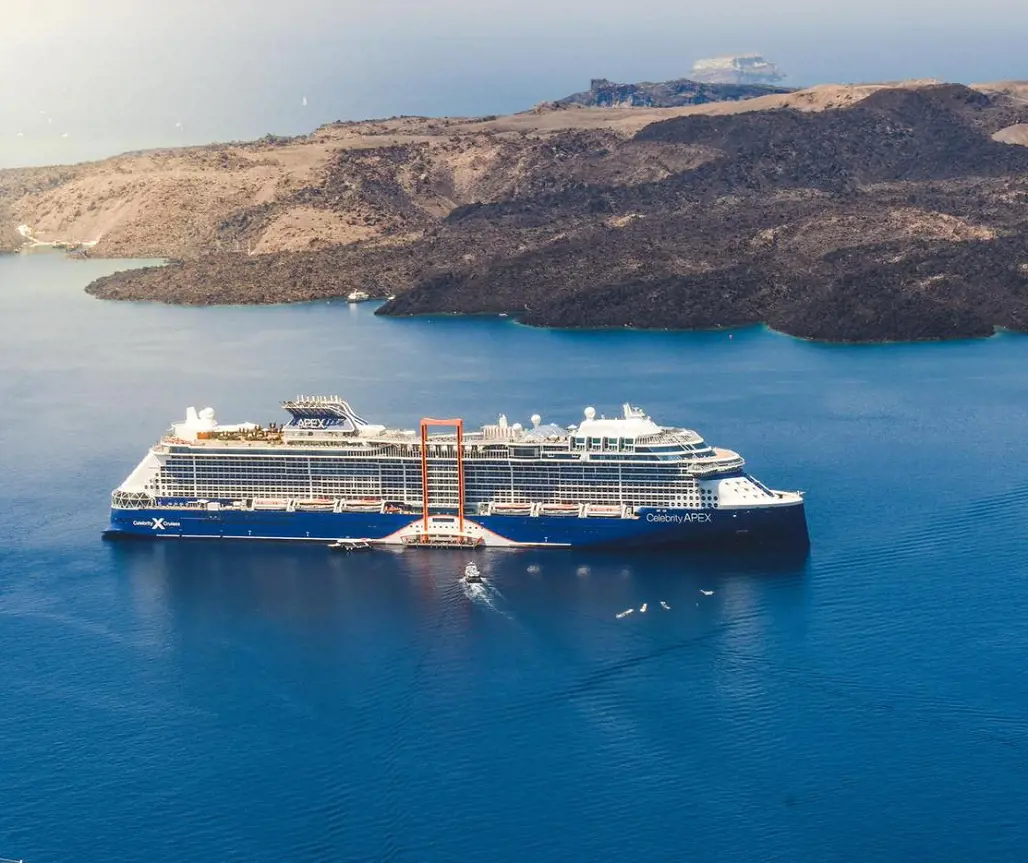 Celebrity Apex in deep blue waters near Greek Isles.