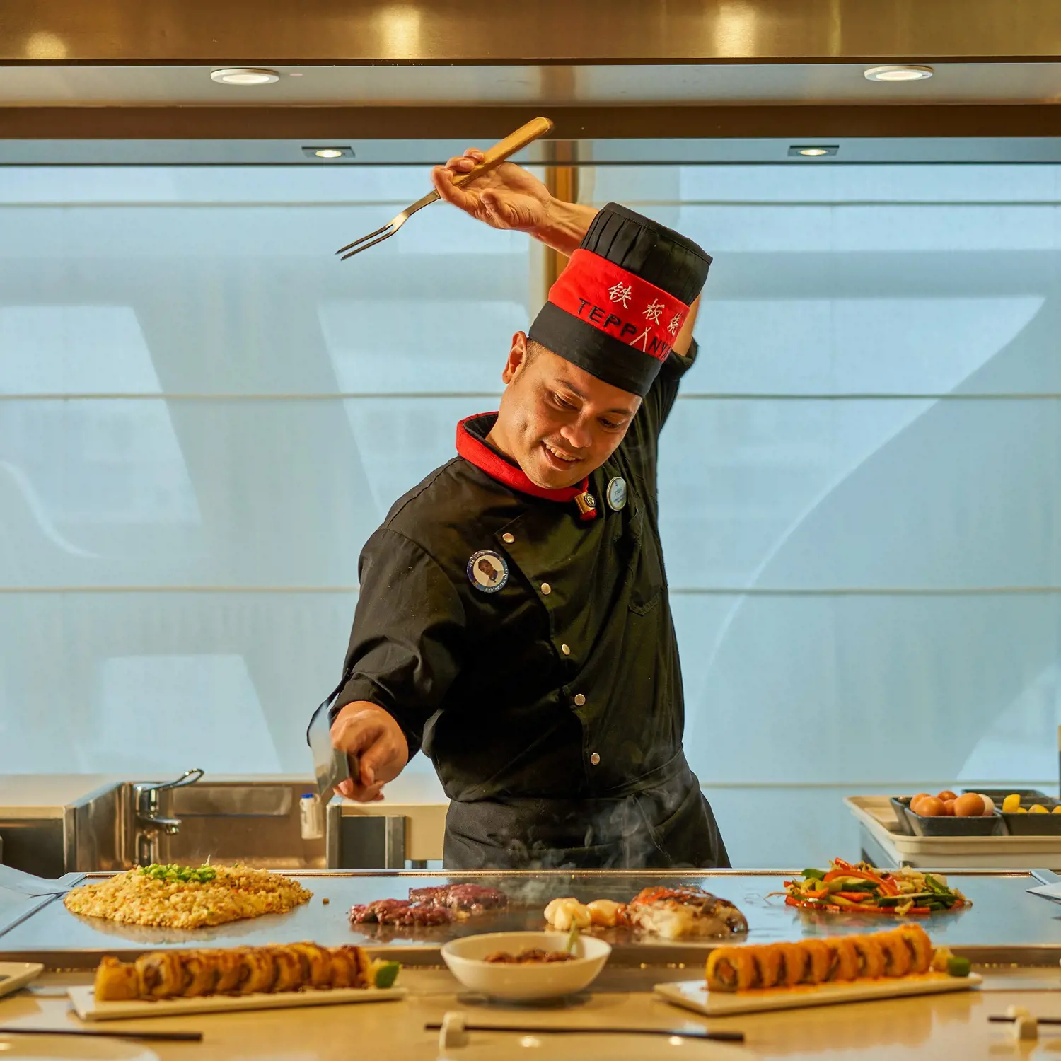 Teppanyaki culinary show carried by the Royal Caribbean Internal in July 2022