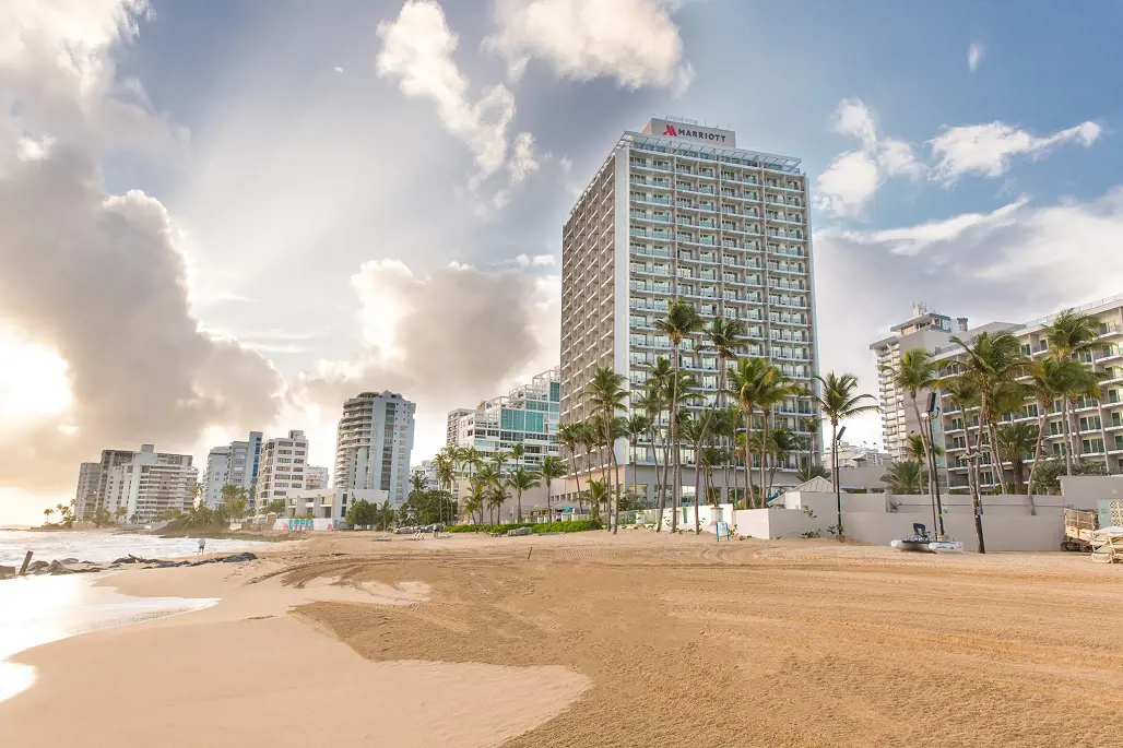 A view of beach and San Juan Marriott Resort.