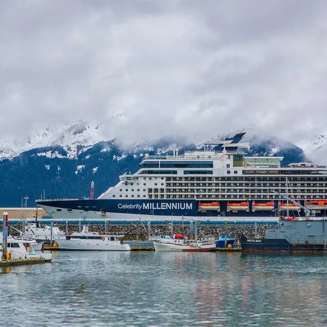 Celebrity Millennium docked in Alaska harbour in May 2023