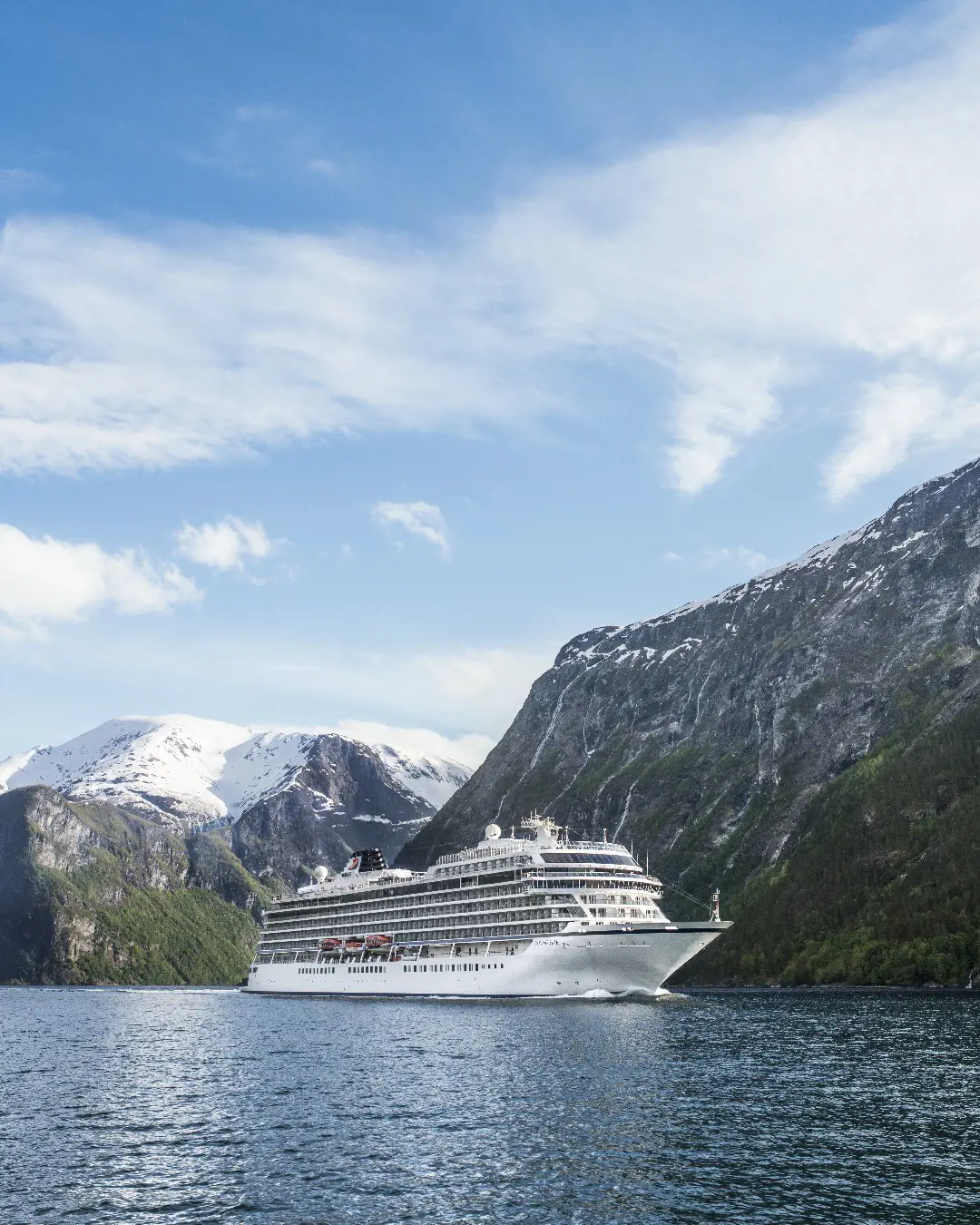 One of Viking Cruises ship sailing through Verified Flam, Norway