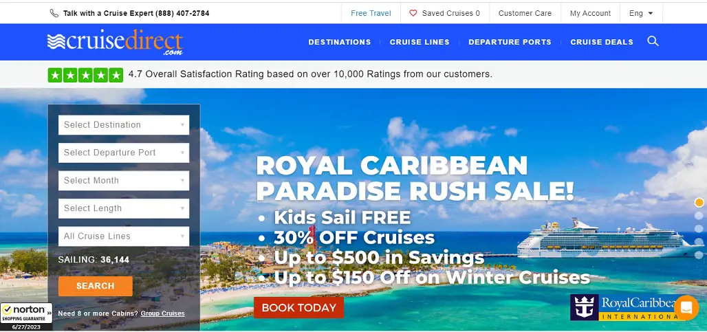 CruiseDirect opens timely flash sales.
